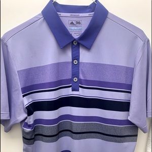 Men’s Adidas Golf Climacool Short Sleeve Polo Shirt Purple With Stripes Medium